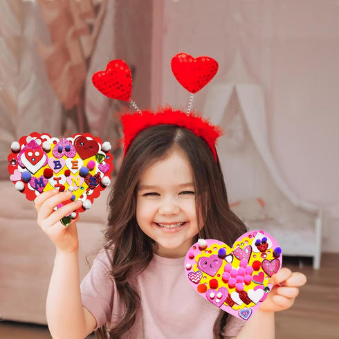 MLOLM 24 Sets Valentines Hearts Foam Craft Kits DIY Heart Ornaments Valentine Craft Kits with Foam Hearts Stickers Glitter Pom-Poms for Valentine ...