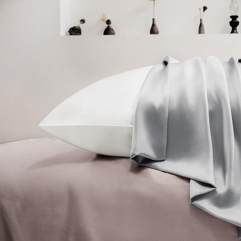 EXQ Home Satin Pillowcase for Hair and Skin,Grey Pillow Cases King Size Pillow Case Set of 2 Satin Pillow Covers with Envelope Closure Silver Grey...
