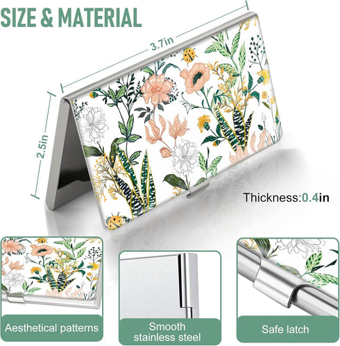 Business Card Holder Case Wallet for Women Metal Retro Blooming Flower Slim Pocket Purse Square Card Cases Cute For Realtors Real Estate Agents...