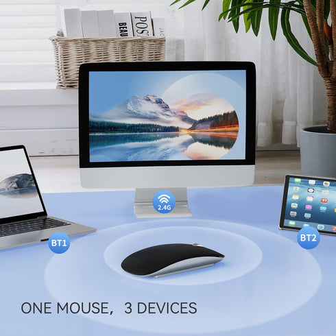 TENMOS M18 Bluetooth Mouse, USB C Rechargeable Wireless Mouse, Triple Mode (Dual Bluetooth+USB) Computer Silent Mice Portable with USB Receiver Ty...