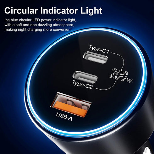 200W USB C Car Charger, Graaci PD 100W Type C Car Charger Adapter, QC5 PPS 45W Super Fast Charging for MacBook Pro Air, iPhone 15 Pro Max, Galaxy ...