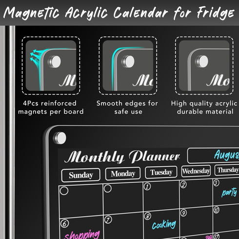 DIYMAG Acrylic Magnetic Dry Erase Calendar for Fridge, Clear Acrylic Calendar Planning Board Magnetic Monthly Planner Menu for Refrigerator with 3...