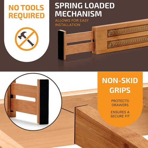 Large Kitchen Drawer Organizer - Expandable Bamboo Drawer Dividers (17" - 21.5") - Adjustable Separators for Kitchen, Clothes, Dresser, Bedroom, B...