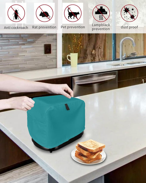 2 Slice Toaster Cover, Bread Machine Cover Pure Teal Green Solid Color Kitchen Appliance Dust Cover with Top Handle Fingerprint Protection Lightwe...