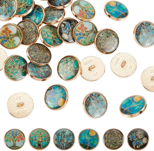 OLYCRAFT 24Pcs 6 Styles Plants Shank Buttons 18mm Alloy Enamel Shank Buttons Tree Theme Metal Blazer Buttons Green Gold Vintage Shank Buttons Roun...