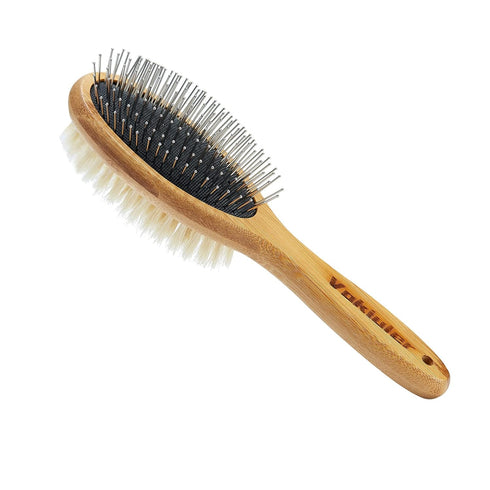Dog Brush Cat Brush, Vokiuler Double Sided Bristle and Pin Pet Brush for Dog Grooming, Real Boar Bristle Shedding Brush with Bamboo Handle for Lon...