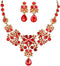 Silver Red Alloy Rhinestone Earrings Crystal Pendant Necklace Bridal Jewelry Set...