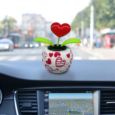 Red Solar Powered Dancing Figurines Toy - Solar Dance Flower, Heart Swing Dancing Flower in Pots, Shaking Head Ornament Car Dashboard Decoration G...