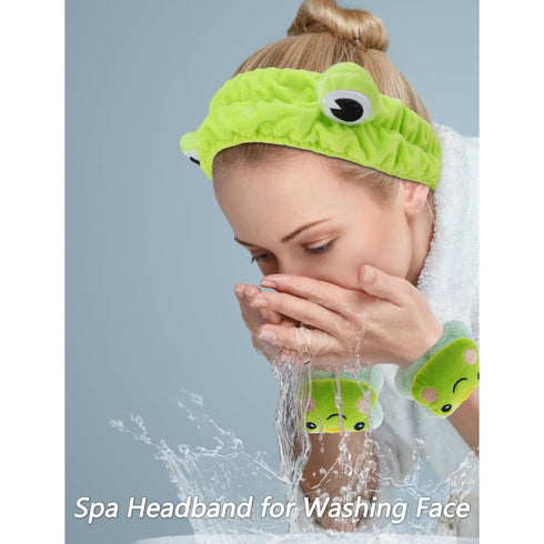 VELSCRUN 6 Pack Spa Headband, Makeup Headband, Face Wash Headband, Skincare Headbands, Green Sponge Hair Band Bow Tie Spa Headband for Washing Fac...