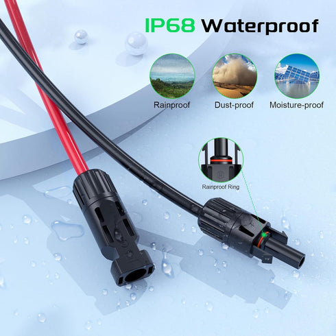 30A Y-Branch Solar Connectors 4.3FT 12AWG Extension Cable, Solar Cable Parallel Adaptor Solar Panel Wire in Pair with Female and Male Connectors f...