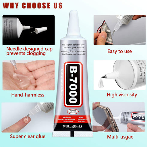 8pcs x15ML B7000 Jewelry Rhinestones Glue, B-7000 Clear Super Glue Transparent Industrial Adhesive for Phone Repair Jewelery Making Crafts Gem Fab...