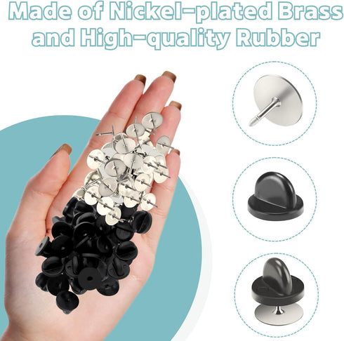 Tie Tacks Blank Pins with PVC Rubber Pin Backs, 50 Pairs Locking Clasp for Badge Insignia DIY Crafts...