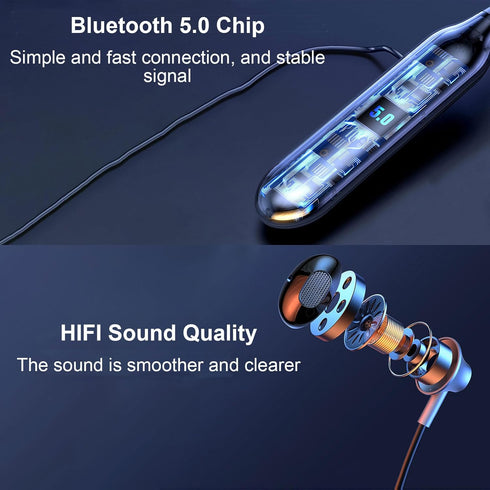 Wireless Bluetooth Neckband Headphone, Ergonomic Hanging Neck Magnetic Attraction Earphone with TF Port, Sports Foldable Headset with Voice Contro...