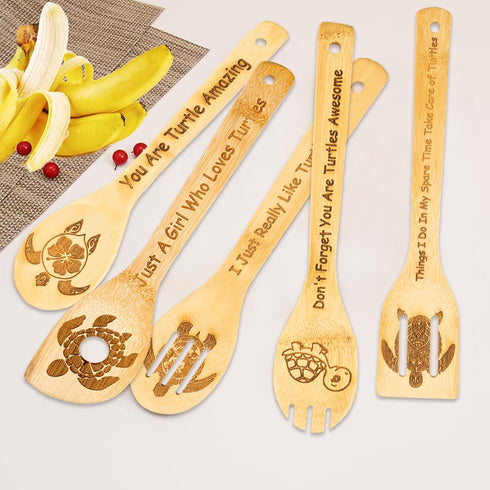 5PCS Turtle Wooden Cooking Spoons Set Turtle Gifts Turtle Kitchen Decor Bamboo Cooking Utensil Spoons Turtle Gifts for Women Kitchen Housewarming ...