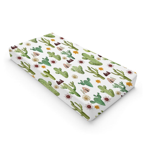 Green Cactus Sun Mountain Changing Pad Cover Desert Cactus Tribal Diaper Changing Table Cover Sheets for Boys Girls Soft Breathable Stretchy Baby ...