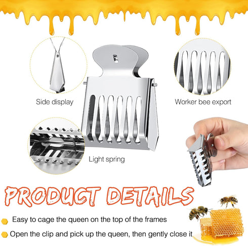 12 Pcs Queen Bee Catcher Set 8 Queen Bee Marker Pens 4 Metal Queen Catcher Clips Queen Bee Marking Kit Beekeeper Tools One Handed Queen Marking Es...