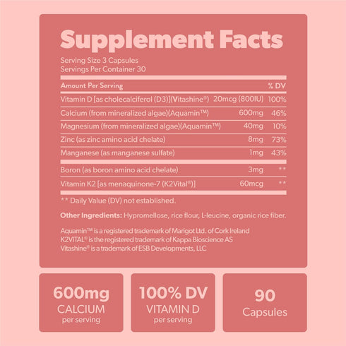 Calcium Supplement - Whole Food with Vitamin K2 & D3, Magnesium, Zinc, Boron, Mineral Complex. Sourced Sustainably from Red Algae. for Bone Streng...