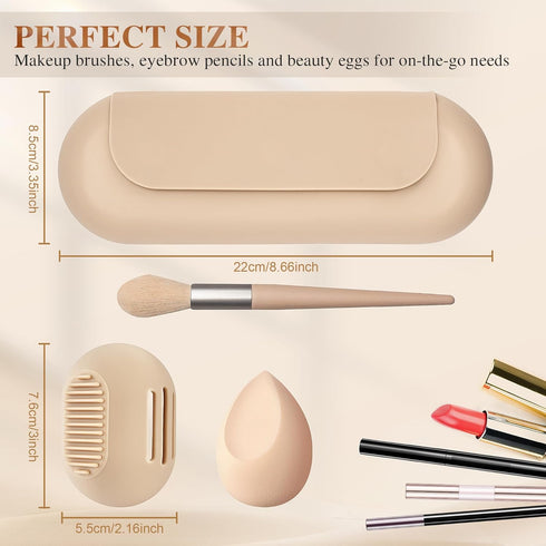 Silicone Makeup Brush Holder Travel Cosmetic Bag and Beauty Blender Holder, Travel Essentials for Women, Large Travel Makeup Brush Case?Khaki...