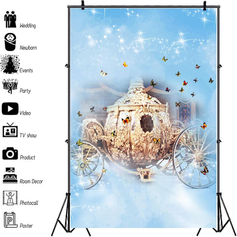 Baocicco Princess Carriage Fairy Tale Backdrop 5x7ft Photography Background Dreamy Blue Foggy Butterfly Shiny Lights Children Stories Girl Dream P...