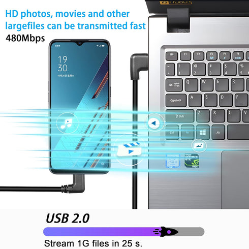 GELRHONR Right Left Angle USB Type C Cable, 90 Degree 18W Fast Charging USB A to USB C Cable (Black-Right-1M)...
