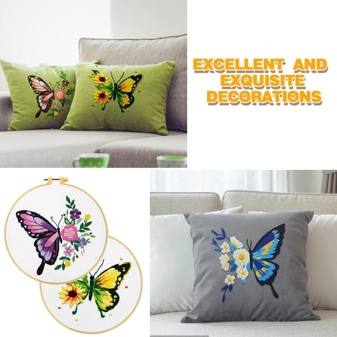 ECJWEI Embroidery Kit for Beginners, 5 Sets Embroidery Kit with Embroidery Patterns, Butterfly Cross Stitch Kits includes Embroidery Thread Embroi...