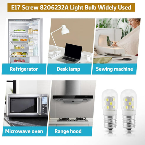 LED 8206232A Microwave Light Bulb (2 Pack) E17 LED Bulbs Replacement 8206232A Whrilpool Microwave 40w Light Bulb - 360LM Daylight White 6000K for ...