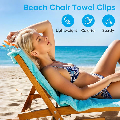 8 Pack Beach Towel Clips for Beach Chairs, 4-1/2 Inch Large Pool Chair Clips for Towels-Cruise Essentials, Clothes Pins to Keep Towel from Blowing...