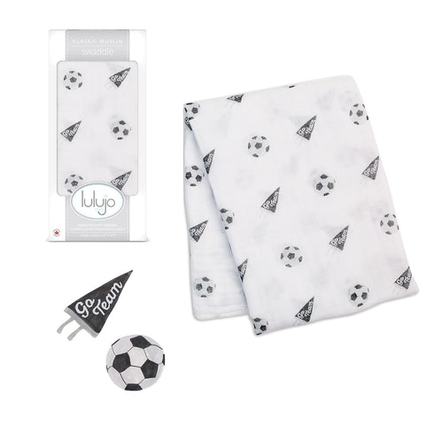 lulujo Baby Cotton Muslin Swaddle Blanket, 47 x 47, Soccer...