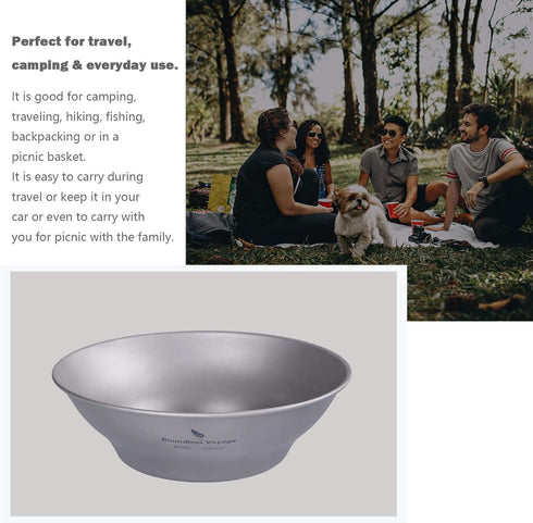 Boundless Voyage Ultralight Titanium Bowl Pan Plate Dish with Carry Bag Outdoor Camping Portable Tableware Cookware (Ti15165B (800ml Bowl))...