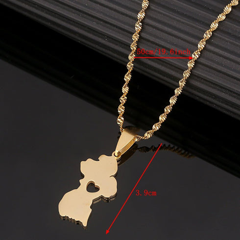 Stainless Steel Map of Guyana Pendant Necklace Gold Color Guayana Jewelry Republic of Guyana...