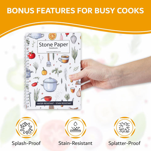 Waterproof Cooking Notebook - For Grocery Lists or a Recipe Book to Write in Your Own Recipes - Chefs - Cooks - Bakers - All Cooking Fans - 50 She...