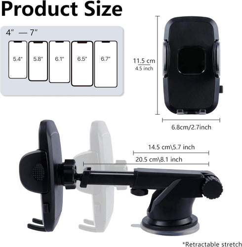 Phone Mount for Car, Car Phone Holder Mount, Universal Car Cell Phone Holder Mount Windshield Vent Dashboard, Compatible with All Smart Phones...