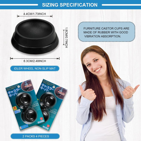 4PCS Furniture Wheel Caster Cups Rubber Non-Slip Foot Mats, Strong Grip Round Floor Protectors for Crib Wheels, Furniture Table Legs (Black)...