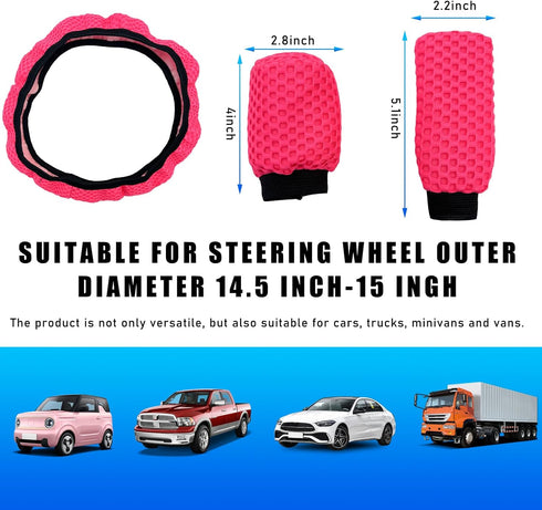 3 PCS Car Gear Shift Knob Cover & Handbrake Cover & Steering Wheel Cover, Anti-Slip Breathable Comfortable Handbrake Gear Shift and Steering Wheel...