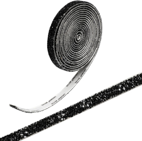 3 Yards Resin Rhinestone Ribbons Self Adhesive Diamond Ribbon Crystal Strips Roll Black Glitter Resin Diamond Belt Bling Rhinestone Rope for DIY A...