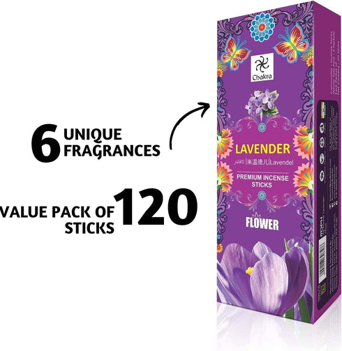 Lavender Incense Sticks Pack of 120 – Natural Aromatherapy for Relaxation, Meditation & Air Purifying – Chakra Premium Hand-Rolled Incense – Gift ...