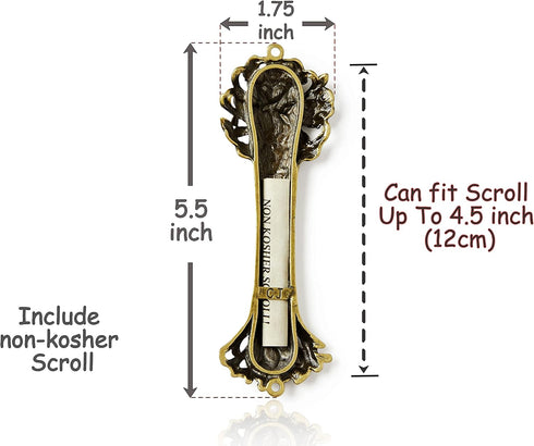 Bless This House, Tree of Life - Mezuzah Case, Wooden Texture Gold Color Design Crafted with David Star, for Jewish Homes (Large 5.5", Antique Gol...