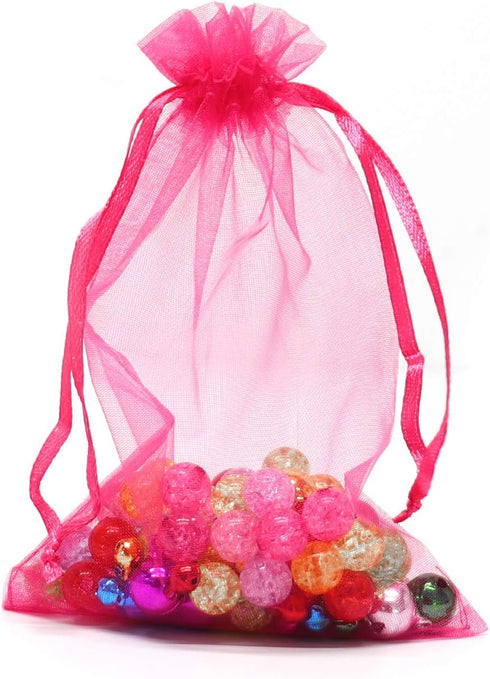 100Pcs 3.5x4.5 Inches Sheer Organza Bags, Rose Wedding Favor Bags with Drawstring, Jewelry Pouches Party Festival Gift Candy Bags...
