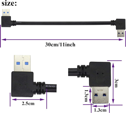 2 Pack Left & Right Angle USB 3.0 A Cable 90 Degree USB 3.0 Type A Male Transferring Data and Charging Extension Cable for Hard Drive,Printers,Mod...