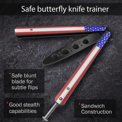 GOOD WORKER Butterfly Trainer – American Patriot Balisong – Practice Butterfly Knife – Butterfly Knives NOT Real NOT Sharp Blade – USA Flag Dull T...