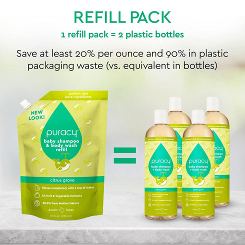 Puracy Shampoo & Body Wash for Children - Perfect Skin, Pure Ingredients - with 12 Fruit & Vegetable Extracts for Silky Smooth Skin, Gentle Citrus...