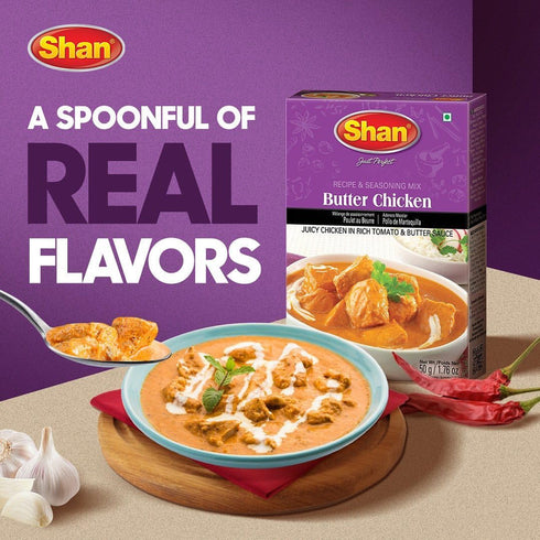 Shan Butter Chicken Recipe and Seasoning Mix 1.76 oz (50g) - Spice Powder for Juicy Chicken in Rich Tomato and Butter Sauce - Suitable for Vegetar...