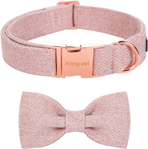 ARING PET Bowtie Dog Collar-Cotton Pink Dog Collar with Bow, Fancy Wedding Girl Dog Collars Pet Collars Gifts with Metal Buckle...