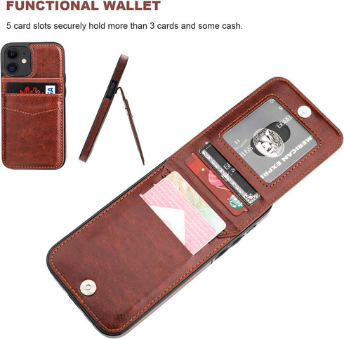 KIHUWEY Compatible with iPhone 12 Mini Case Wallet with Credit Card Holder, Premium Leather Magnetic Clasp Kickstand Heavy Duty Protective Cover f...