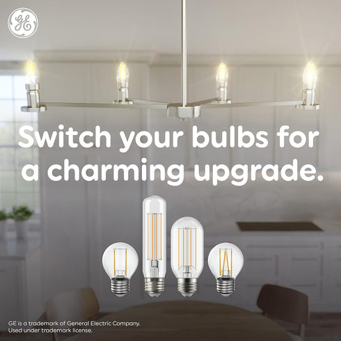 GE Reveal LED Light Bulbs, Candle Lights, 60 Watts, Clear Decorative B11 Bulbs, Small Base (2 Pack)...