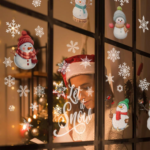 9 Sheet Christmas Window Clings Snowman Window Decals Christmas Snowflake Stickers Let it Snow Winter Window Glass Decor for Kids Christmas Holida...