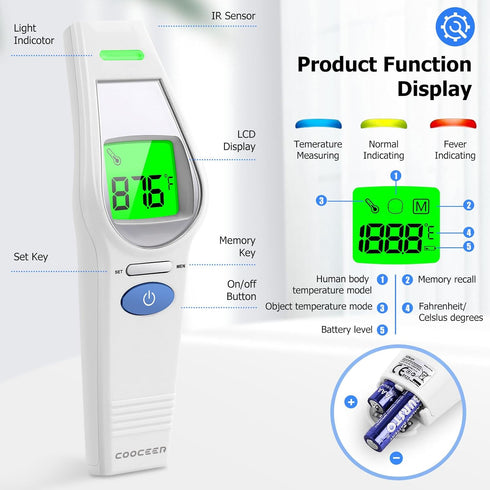 Forehead Thermometer for Adults and Kids: Fever Thermometer for Home - Large Bolded Digital Temperature Reading...