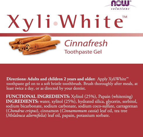 NOW Solutions, Xyliwhite™ Toothpaste Gel, Cinnafresh, Cleanses and Whitens, Clean and Fresh Cinnamon Taste, 6.4-Ounce...
