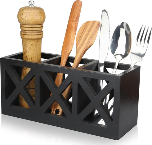 Ayiaren Wooden Silverware Holder Flatware Utensil Caddy Cutlery Holder Wood Silverware Organizer Bin Storage Containers for Kitchen Countertop, Fo...