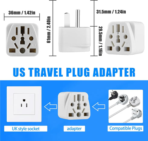 2 Pack US Travel Plug Adapter,UK to US Plug Adapter, Universal to American Outlet Plug Adapter, US to EU/UK/AU/CN/JP/Italy/Brazil/European to Amer...